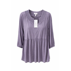 Isabel Maternity Smocked V-Neck Peplum Blouse Purple XL NWT